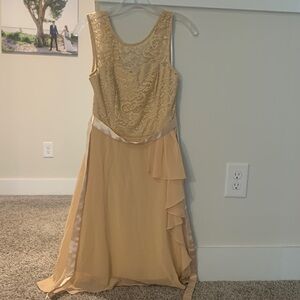 Asymmetrical Lace Overlay Dress in Cream